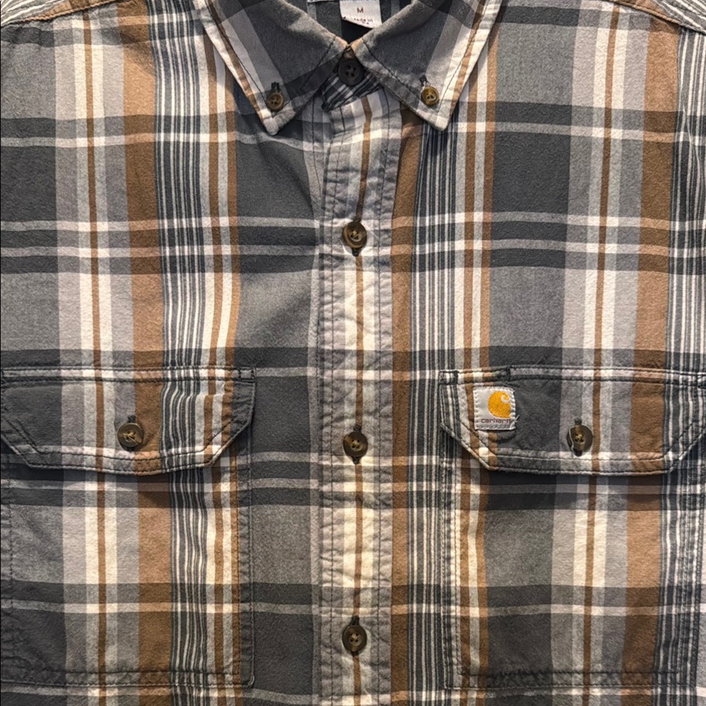 Carhartt Men's Plaid Short Sleeve Shirt - Brown and Gray - Picture 2 of 3